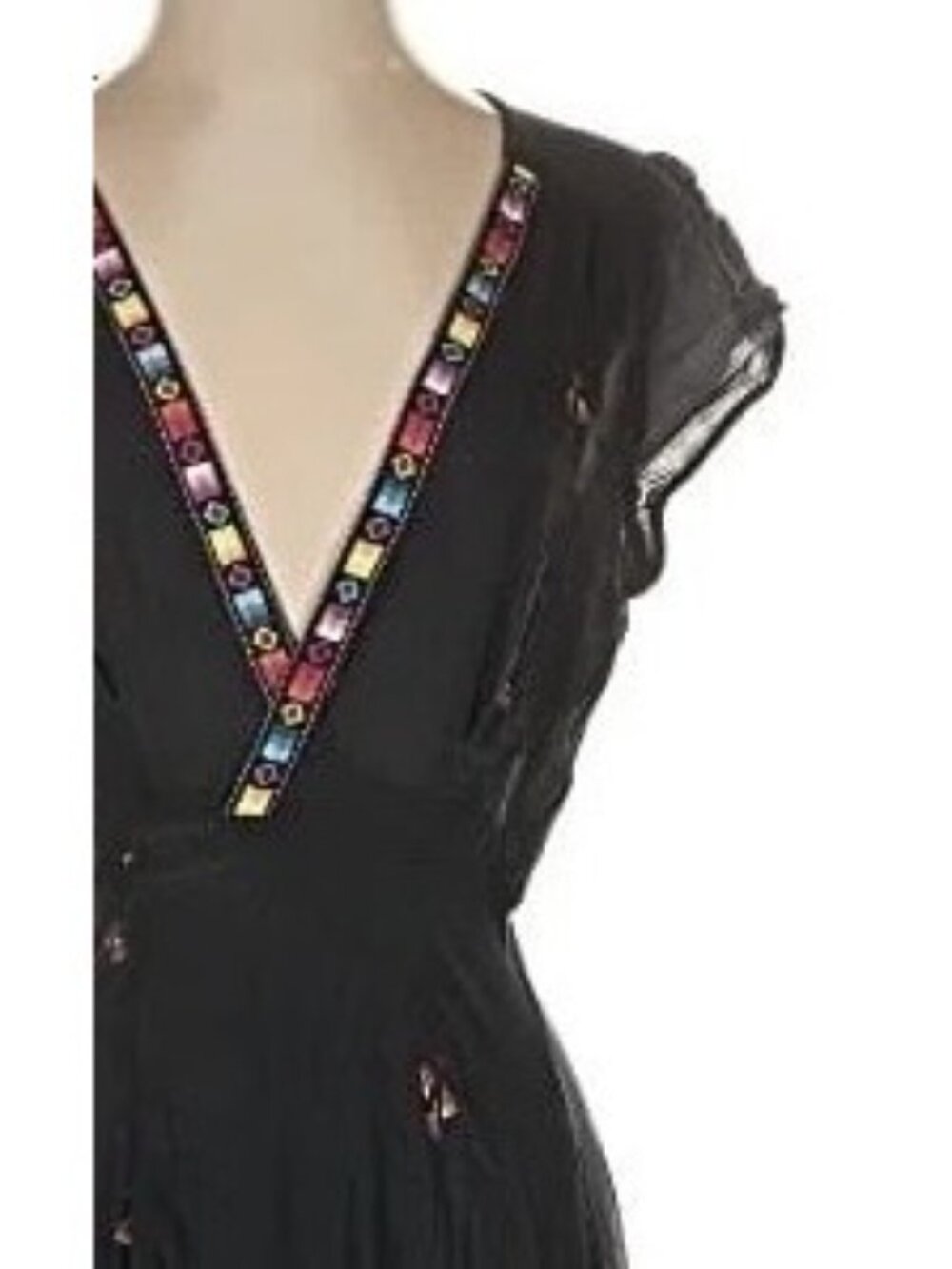 Jens Pirate Booty Black Tie Waist V-Neck Maxi Dress S| Cottagecore Coastal Boho - Picture 3 of 15